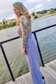 I purchased this because it was the perfect color and style for a wedding that I was attending. It was too long for me, so I had to hem it. The material was high quality and responded to ironing really well. I was extremely comfortable all evening. I will wear it again. Beautiful piece! - Kristine P.