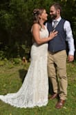 I am not the ball gown type so I struggled to find a dress for my wedding day but this one was perfect! It has that fun boho romantic feel that I love. The adjustable straps seemed to slip down on me so I ended up sewing on some beaded straps instead. I wanted the straps nice and tight for good coverage on top. I have minimal sewing experience but this was a super easy task. Also sewed some buttons on the lower seam so that I could bring up the train for dancing later in the night. I tried on a small which fit great in the waist, hips, and length but didn't quite work up top. I was very happy with the medium though and returning the small was a painless process :) - Valerie Z.