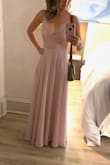 Size 0, 32B bra size, 5 3' petite asian. I loved the dress (its not too heavy, doesn't show too much bust, great color) It will snag easily just to let you know but otherwise is a beautiful dress. I did have to get it hemmed quite a bit as I am short.  Otherwise, the dress looked prettier on me than the posted model picture. - Sharon K.