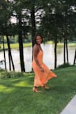 Loved this dress. The color is vibrant and gorgeous. I usually order an XS in dresses from Lulus but that was sold out and the S still worked. It's long though, I wore 4 in heels with it. Hey - Sarah S.
