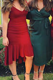 Wore this dress to a wedding and received soo many compliments. It definitely looks more expensive then it is and the fabric is really nice. I had to size up so that it would fit my hips/thighs so it was a little baggier in the chest then I would have liked. - Paige H.