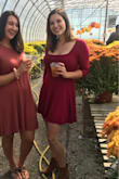 Love this dress! It's flirty but appropriate and great for fall photos. The material is light but not see-through, and a pretty cranberry color. - Julia R.