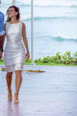 This dress was absolutely perfect, flattering, beautiful. I wore for beach engagement photos.
The issue is that I have larger hips/butt so it was hard to get up over my hips, but once up and zipped it was a good fit. A longer zipper or slightly higher slit may have helped it better. - Jessica T.