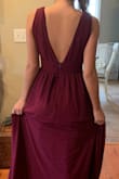 Beautiful dress. I wore this to a wedding and got many compliments. The color is gorgeous and it was super comfortable to wear. The slit for your leg adds a little sexiness. I'm glad I read the Other reviews because I was going to order a size small because that's usually what I wear, but I ordered a extra small and it fit me perfectly - Allie M.