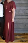 I ordered an XL of the dusty lilac first, and it was too big and the color washed me out. The L of the burgundy is perfect because it fits me, is a better color and I'm excited to wear! It is long, even with heels. Love that you can wear a regular bra! - Katrina P.