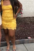 I wore this for my senior year homecoming and it was the perfect dress that I was looking for. I originally ordered this in an XL because I didn't know if it was going to be tight fitting but it was really big on me so i ordered a L. It was still loose but good fitting and not tight. You don't need to wear a bra with this dress. The length is not too short except it does rise up if you bend down. Other than that it was such a perfect dress and I loved everything about it !!!! - Malvika A.