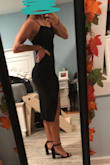 Dress is skin tight, slit is super high and may show a little too much. Super flattering for girls with hips. Not a bad dress - Lindsay C.