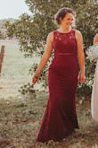 Absolutely perfect dress for the occasion. It fit like a glove. The color is beautiful and the lace.
It has a little stretch too which is nice to know it will still fit me in the future too.
It is a little long, but as long as you wear a pair of heels it won't need hemming. - Bethany M.