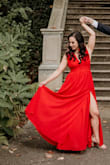 Purchased this for my engagement photos, and so happy I did! The quality was great. I'm 5'2" - so it was very long and I had to have it altered. I'm also a smaller bust, so she did have to take up the the top a bit. I will say, I tried steaming it and the wrinkles didn't come out. After a lot of reading, I found that this material needs a light spray of water and then the appropriate iron setting. After I did this, it took a while, but was able to get the wrinkles out. This dress is truly beautiful and even though my alterations cost as much as the dress, it was totally worth it! - Ashley