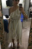 I bought this dress just before traveling for a wedding in Tulum. I loved it so much, I used a clip to fix that felt a little bit loose on the top part. I have a very pear shaped body, so I don't blame the dress. I had to buy it size S because when I have order XS in dresses with an undershirt, it doesn't cover my entire butt, even though the upper part fits perfectly. So if you have a little bit more than 32D bra size (VS) and hips around 38-40 inches, size small will fit perfect. By the way, I received plenty of compliments all night and it was breathable, perfect for beach weather. - Camila N.