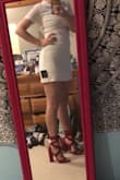 It shows through a lot so be prepared for that. It's a little tight as well and kind of short. I ended up not wearing it and buying a lot cheaper dress from forever 21. It kind of looks like a t-shirt on. - Emma H.