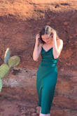 I love this dress so much; it is incredibly flattering. You definitely have to be a little careful when sitting down to make sure the slit doesn't show too much, but I still think it's amazing. Material is very soft and draping falls perfectly. - Helene L.