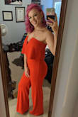 Finding a jumpsuit or romper that actually fits is like hardest. After trying on a ton in stores I took the leap and bought this one, it arrived the day before the event and fits magically! I am a trainer and my butt and thighs fit perfectly, but I did have some room at the top. I wouldn't get a different size though. It's so comfortable with good stretch. Def. Long, barely hit the ground in 4" heels. - Clair J.