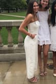 This fits like a dream!! The strapless top stays up, and the material is so thin you keep cool but also isn't see through. I'm short, so I didn't know if I could pull a jumpsuit off because it wouldn't be too long, but this was the perfect length. The buttons are adorable. Highly recommend! - Christa H.