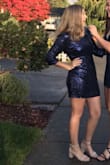 I was a little hesitant about ordering a homecoming dress online, but this dress was perfect. I ordered a size large so the dress would be long enough. This made it a little large in the shoulders, but nothing unbearable. My only complaint is that it did shed some sparkles, but otherwise, amazing! - Lexie F.