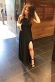 This dress was perfect for my all black bridesmaid dress. I was worried because the dress skirt is extremely heavy and I wore this on a hot august day, but the material is breathable and I felt cool in the dress. Because of the heavy material, I feel like you can wear this dress any time of year. Love the multiple ways you wear the dress. One thing I did do was take it to a tailor to add a slit to the dress to give it an extra sexy touch. Not sure how true to size it is since it is stretchy material. I could've gotten a Medium and it would've probably for the same way as the Large. - Catherine P.