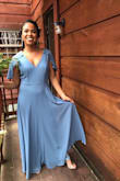 Hem at the bottom aside, the dress fit great. I did go for a slightly more padded bra to fill out the bust area. Even when I opted to take my bra off, the dress was great to move around and dance in at the reception. I received many compliments for the "flutter sleeves," and the elegance in the simple silhouette. Important to note, I ordered a different bridesmaid dress that was also listed as "slate blue," the colors were drastically different. - Ashley P.