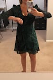 Really wanted to love this dress but the cut/fit is so off. Ordered small (normal size) and medium. In the small, can't lift my arms above my shoulders because sleeves and armpit area is so tight. In the medium, it's way too baggy in the chest/waist area, and the arms are still tight! As other review said, the top wrap part of the dress does not match up with the slip underneath. So disappointing since I love the style and pattern of the dress - Lynsey G.