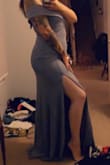 I honestly don't know my waist/hip size but I have wider hips, and a smaller waist. I got a L because of my bigger hips & bust. It's a wee bit long but that's okay I can wear heels. 

The color is beautiful, it's comfortable and material feels nice. I'm really happy to have found a pretty dress for weddings. - Cayla C.
