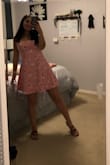 I love this dress - everything from the color, the print, and the style. Made me feel super cute! It's a little tight, although I am glad I did not go a size up, and the material isn't too stretchy. Besides that, the dress is still beautiful, and can be dressed up with heels and jewelry, or dressed down easily as well. I wore it for Thanksgiving, but I will definitely be wearing it more in the spring and summer! - Juliana E.