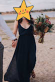 I bought this dress for engagement photos, and it was perfect! Flowy, beautiful navy color, and the slit was the perfect amount of sexy without showing too much. Only issue, was the top was pretty big, so it would definitely fit better getting the top sewn so you don't feel like you're exposed (I just did a safety pin for a quick fix). Overall, very happy with this dress! - Briana G.