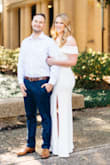 I got this dress for my engagement photos and it was beautiful! The length was perfect with heels. I am normally a medium but I have really full hips and butt and I probably could have fit into a medium because it has so much stretch, but I am glad I ordered the Large. I had more than enough room in my bust and waist so that the dress wasn't tight. The slit was low enough that I felt comfortable and classy in it. (even my grandparents thought it was nice) The material was extremely flattering, and thick enough so it was not see through, I did not wear undergarments but I have a big black and grey tattoo that you could not see through the dress. Now I need to find another occasion to wear this too because I loved the way I looked in it and did not want to take it off. - Kathleen N.