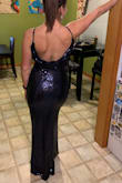 Such a gorgeous dress, it fit like a glove. The adjustable straps helped too. Don't need to wear a bra with it, and with a pair of 2 inch heels, it fell perfectly just above the floor. Wore this for a Christmas party and received compliments on it all night! - Kristen Z.