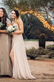 I wore this dress as a bridesmaid in a friend's wedding and it was beautiful. It's such a flattering piece with the slit on the leg and the deep v neckline. The quality of the dress is really nice and it was comfortable to dance in all night long. It's definitely a great dress for special occasions! - Gabby D.