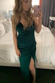 Ordered this dress on a whim for a last minute black tie event. I had it overnighted so I had zero time to exchange it for a smaller size, but it still worked. I wish I had ordered a size down, it was really loose in the hips. The fabric was so comfortable and the color is GORGEOUS. I received so many compliments on the dress - Carrie L.