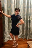 Based on reviewers with my similar sizes I went with the medium. It's just a tiny bit more snug then I would have liked in the tummy/hip area, it has a bit of stretch to it though so I think I'll keep it. I also thought, since I am so short, that it would hit closer to my knee. Its' a few inches above and I was surprised by that. If you are on the tall side this will be more of a mini dress. It's thin material but the lining is enough. - Melissa B.