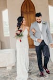 This dress was so incredibly perfect for my elopement. It was elegant and boho all in one. The dress was super comfortable and fit perfectly. The train at the end of the dress was beautiful. Pictures do not do it justice. Overall I am very happy I chose this dress. - Rabia M.