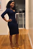 I wore this dress to a holiday party that one of my clients invited me to. All eyes were in me! The dress hugged all the right areas of my body, gave my boobs a perky look, and lifted my butt.

I wore this dress with Steve Madden Vala heels - caramel.

I highly recommend this dress. I bought it in navy blue and white.

I felt like a rich woman in this dress! Lol - Sophia R.