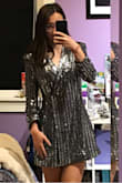 I loved this dress, I wore it to homecoming and got lots of compliments. It was sparklier than I thought it would be but I got used to it. I did add some more snaps just because the slit was really wide and I didn't want anything to show, but overall the dress fit really well. - Audrey S.