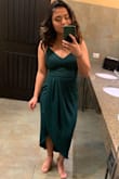 Absolutely loved this dress. I am always a size small and this dress fit me perfectly. A lot of the other reviews on here say that the dress ran big on them and they had to order a size down but that was not the case for me. I lift weights which makes my back wider and a more 'athletic' build so if you have a similar figure as I do then order your normal size! The material is not stretchy at all. The one complaint I have about the dress is that the slit goes all the way up to your hip so when you sit down you have to be careful, other than that it's a great dress! Definitely recommend. The shawl I am wearing I bought separately. - Rachael L.