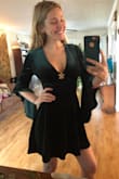 The quality of the fabric is perfect and the color is so rich and pretty! I ordered a medium and the fit was on the loose side so I did have to take it in (add a few seams) but other than that it's an incredible dress. First photo is before the seams were added and the second photo is after it was taken in and with an added brooch to cover up the cleavage a bit (was going to a wedding and didn't wanna give the grandparents a heart attack). I will say that if I had ordered a small, it would have probably been too short for me. I look forward to the many occasions to which I will wear this dress! - Briel E.