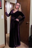I call this a bathrobe dress! It's very elegant, comfortable and warm. Perfect for winter time! Lots of compliments, tying the strings on the other hand are a bit confusing. Took me a bit to figure it out. You can also hide someone underneath the dress just for fun. Moves very gracefully. It is velvet so anything will cling to it, heels are recommended for this dress because it will drag on the floor. Very glam, perfect for themed event like the 20's! - Erika K.