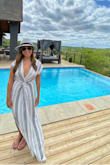 Wore this an an outfit all on its own & it was perfect! Not see-through at all & wore nude undergarments. Loved loved it!! Wore it for lunch on our safari in South Africa! - Priscilla N.