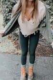 My sister got me this jacket as a gift and I love it! It's perfect for adding some character to a casual comfy outfit or for throwing on with a more "put-together" outfit too!! This jacket is very versatile and can be worn with multiple outfits styles. Plus! It's comfortable and stylish! The color and quality are great. It seems to run big/baggy so if you'd like it to be more fitting I would order a size down. However, since it is a looser cropped jacket it looks perfect over any outfit of your choice just the way it is. - Renee M.