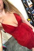 Amazing dress. Super comfortable and stretchy. Will be ordering in blue when it is available again. Love the length and the cleavage cut of the dress. Included bra support photo and no bra support photo. - Jordan W.
