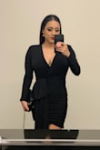 I ordered this dress for my husbands holiday work party and it came in yesterday AND LET ME TELL YOU it hugs you in all the right places. I normally get a medium in lulus but I read previous reviews and decided to go with a small. It honestly looks STUNNING on! The fabric that hangs is not too long or anything and I know that's one thing I was concerned about since I'm only 5'1". ALSO, There are shoulder pads in the dress but it gives the dress shape at the top how ever I probably will take the pads off. For reference I weigh around 137 lbs right now and am a 34D chest and this dress also makes me look slim. If you are on the taller side keep in mind it may be a tad shorter on you tall gals than someone like me who is 5'1". - Meliza M.