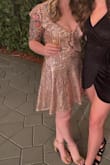 Bought this dress for New Years and it is STUNNING. Didn't realize it was 2 separate pieces until it came in but I loved it! I tend to like A-line style skirts/dresses because my waist is a 0-2 (XS/S) and my hips are a 4-6 (S/M) ... so I figured a Small would be the way to go. It was a little loose all around. I didn't alter the top because it wasn't loose enough to bother me with a sticky bra on... but the waist was definitely too big on me. Had to get it taken in about an inch... but idk that ordering an XS would've been a safe choice for my bust. Overall, love how it ended up looking after alterations! - Jessica