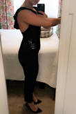 I loved the design of this jumpsuit - very flattering on the neckline/shoulders. The top part fit my small chest perfectly! Unfortunately, the inseam was too short, which is unusual for my 5'4 self. A medium may have fit better on the bottom, but it would've been too big up top. It also didn't conceal my stomach area very well, which isn't much of a problem area, but I'm always self-conscious of it. So, if you are, too, I'd suggest another option or a bigger size that may lay better across that area. - Jennifer Z.