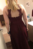 Love this dress and got it as a contender for maid of honor dress for my sister, she loved the back and the design however the lace flowers were strange, making the sweetheart neckline beneath giving a weird asymmetrical chest shape - Vicki M.