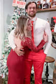 I originally bought this dress in a size XS because I wanted it to hug like a glove, but ended up returning it for a size Small. I have an athletic, CrossFit body, so large upper body, small waist, and thick legs. The XS simply did not fit my shoulders. The small fit better in the shoulders, but was too big in the waist, so I had the waist taken in an inch and about 2 inches taken off the hem. I wore this dress to a Red & White themed Christmas Party. The material is so well made and kept me warm all night. Got a TON of compliments on it. The back is extremely flattering. - Noelle M.