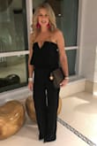 I have worn this on 3 separate occasions.   It's time to put it to rest.  I think I'm going to get it is white for the summer.   The fit is perfect and the pants are long!!!  Perfect for someone my height or taller.   I have on 4 inch heels if that helps and I'm 5'8" - Alissa