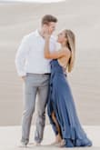 This dress is gorgeous! I bought it for my engagement photos and it was perfect. I'm always a little nervous about dresses that don't let me wear a bra but this one fits so nicely and I feel totally supported. The slit goes all the way up so if it's windy I recommend a safety pin, but other than that it's amazing! - Kiana D.