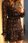 I'd been eyeing this dress for months, waiting for it to come back in my size. Finally snagged it and so happy! The fitted waistline makes it very flattering (it has no stretch.) A little on the short side, but not bad. That's a pretty normal issue for me due to my long torso. The modest neckline and long sleeves are a good balance to the length. I'd say it fits true to size but the shoulder area is a little tight. It's pretty much impossible to lift my arms straight over my head, but it's not a big problem. The sleeves are a tad long too, but not terrible. Overall, I'm very happy with the purchase. Looking forward to having a chance to wear it. - Jenna F.