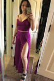 I love jumpsuits, but I hate when you have to use the restroom and you're wearing one, haha. This was a perfect option since it's a two piece. I love the slits and the back. The pants were pretty long so I had to go get them hemmed. I had ordered this in black previously in a medium, but sent back to get this color! The medium pants didn't fit much different, just longer for me and a tad more room. - Audrey H.