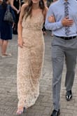 I wore this dress for my rehearsal dinner, and it was just what I wanted! The material didn't feel cheap at all. Some of the beading did get snagged but it was unnoticeable. It was also fairly long, even with 4 inch heels. The waist and chest was a little loose, but overall loved the dress!! - Sarah G.