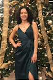 Wore it to a wedding and was super comfortable and I was in love with the fit. Didn't fit too long and with the heels the length was perfect. The color is amazing too. - Gabriela E.